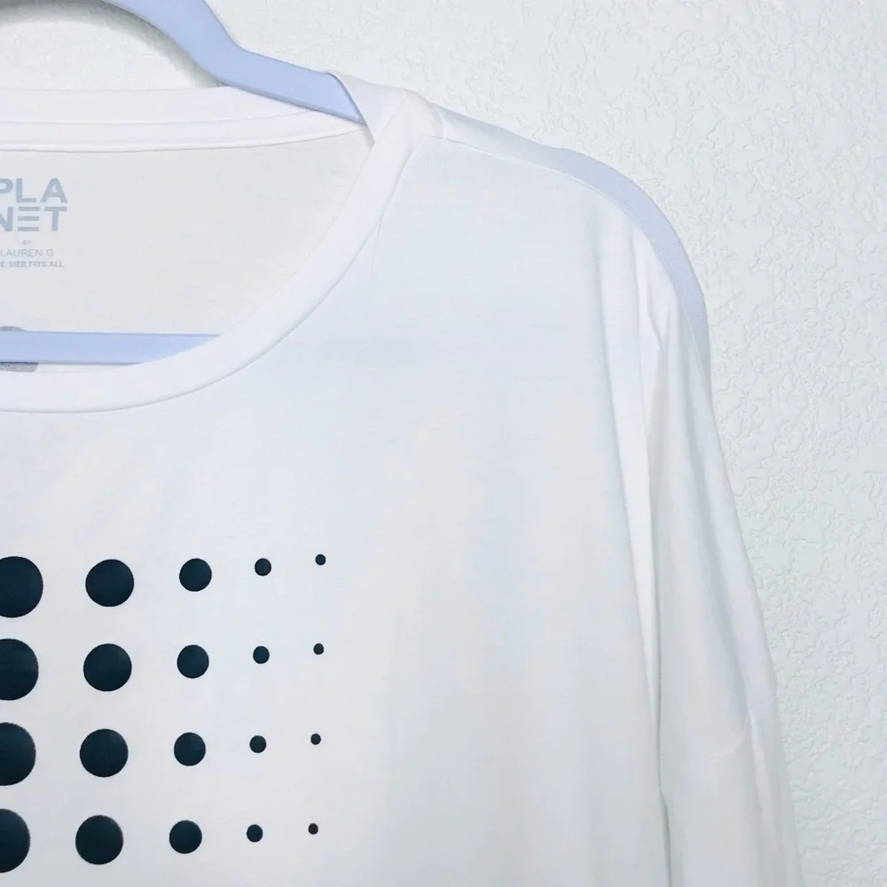 PLANET BY LAUREN G Dot Dot Dot Luxury Boxy T-Shirt White Black - Picture 7 of 13